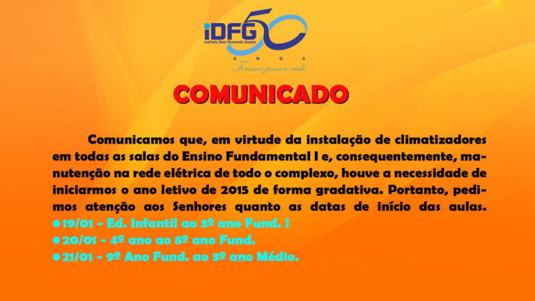 COMUNICADO INÍCIO DAS AULAS